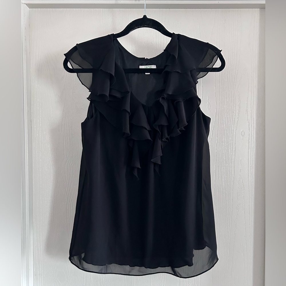 Jade | Black Ruffled Blouse | Size Medium